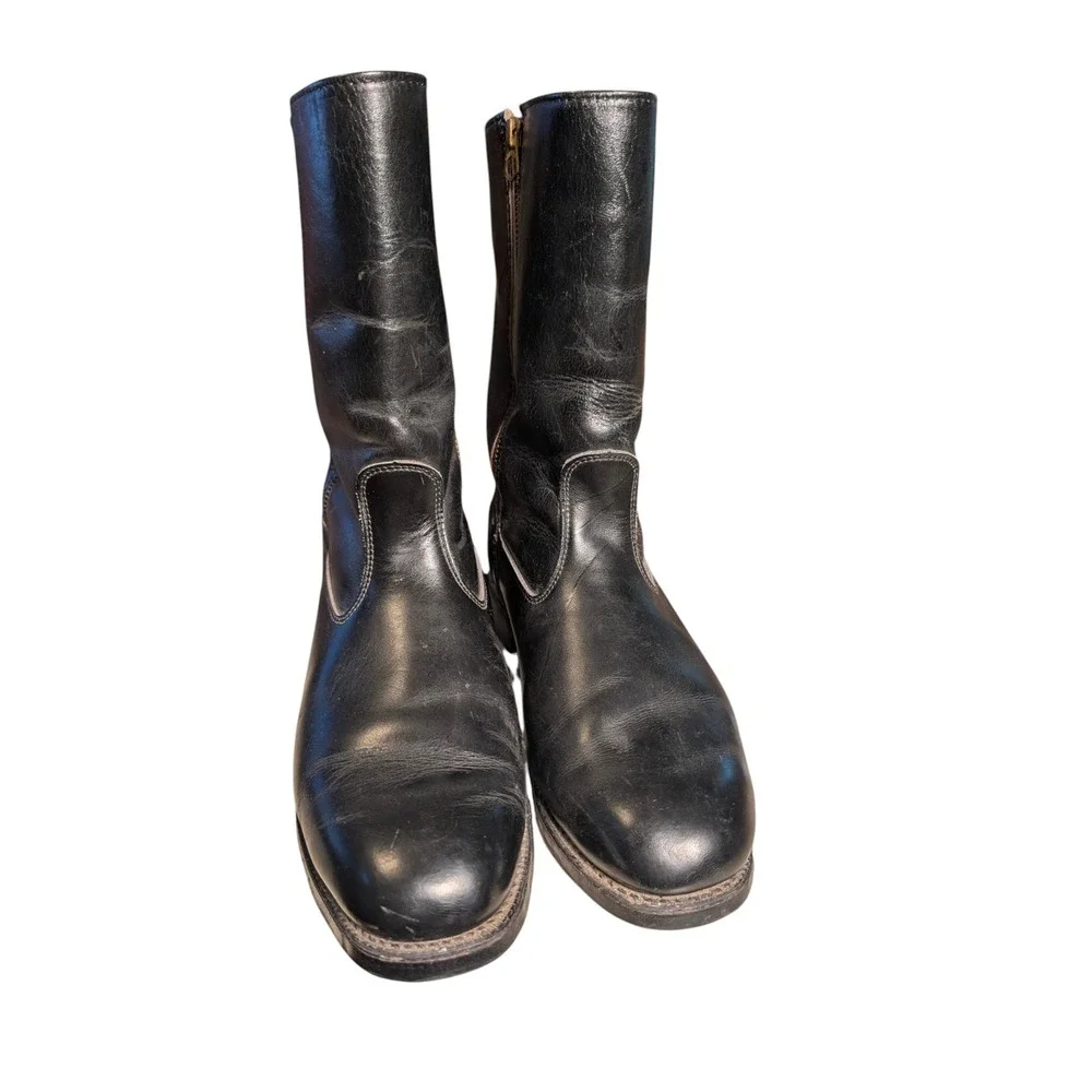 Weinbrenner Vintage Black Leather Side Zip Boots Mens 8.5 E Style 1843 Hypalon